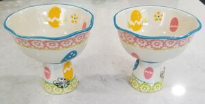 Temptations Old World Easter Pedestal Bowls Pair – 4” Handpainted